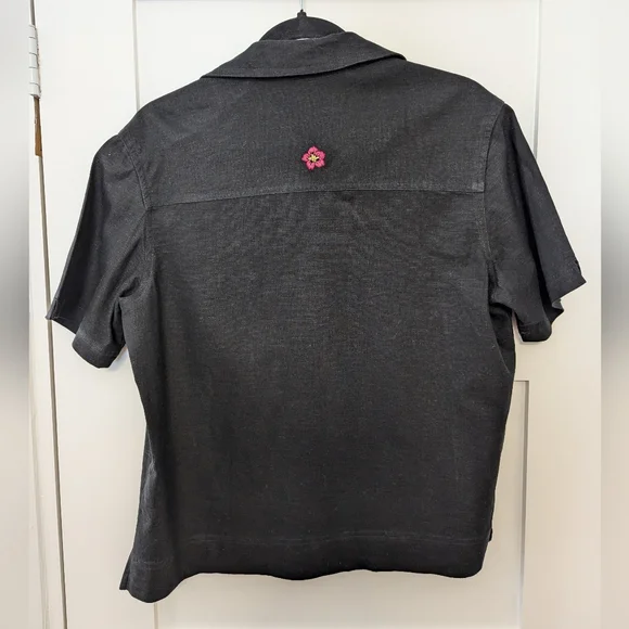 Retro Linen Beach Floral Button Down SunBay Sport Top - Picture 2 of 7